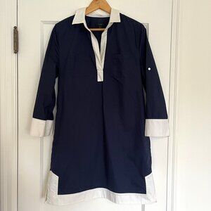 J.Crew Camp Tunic Navy Shirt Dress with White Contrast Trim | Size 8